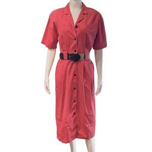 Vintage Andrew Harvey Pink Short Sleeve Button Front Dress Sz 6 Pockets Belted